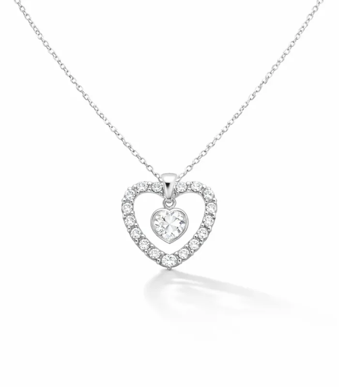 Love Heart Necklace, Sterling Silver